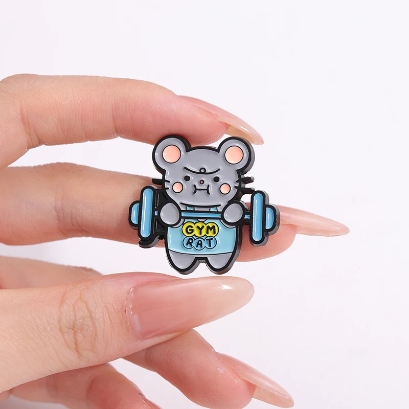 Gym Mouse Enamel Pin Cute Weightlifting Rat Maintain Healthy Exercise Brooches Lapel Badges Jewelry Kid Fans Gift - view 4