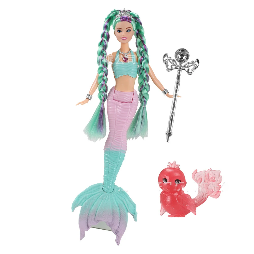 Poupée sirène colorée de 30CM, longue tresse, avec lumières, musique, articulations des mains, poupée mobile, queue de poisson, jouet pour fille, cadeau pour enfants