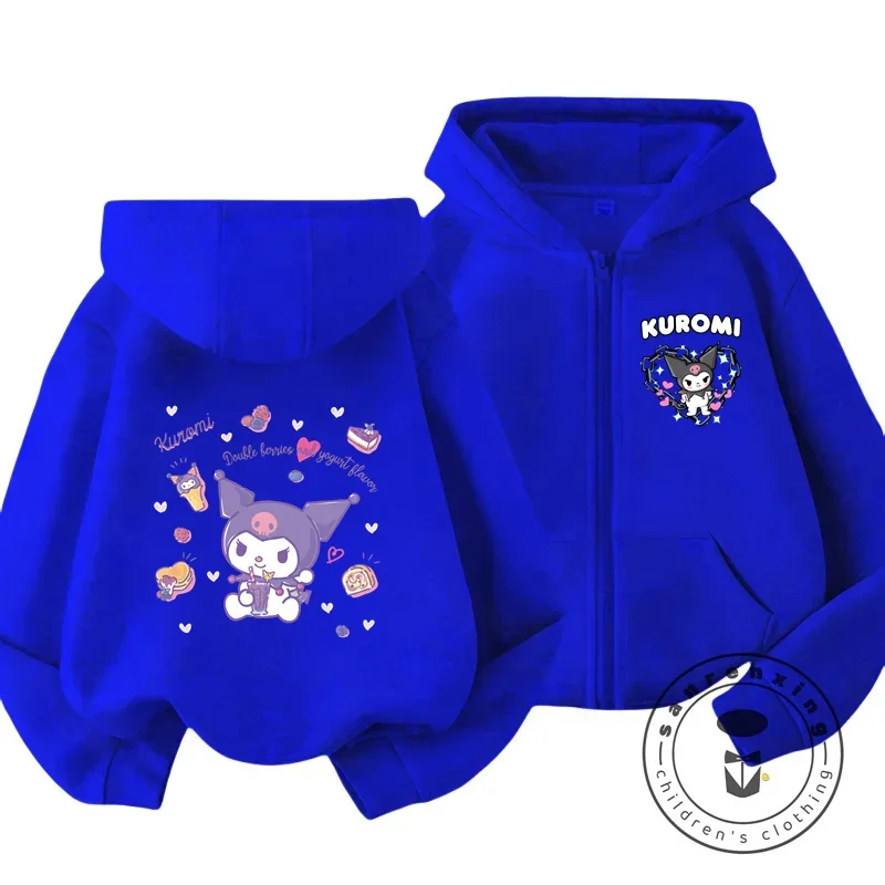 Hello Kitty Kuromi Cartoon Boys and Girls 3 14 Years Old Kawaii Street Casual Sweatshirt Children\'s Outdoor Sports Zipper Hoodie