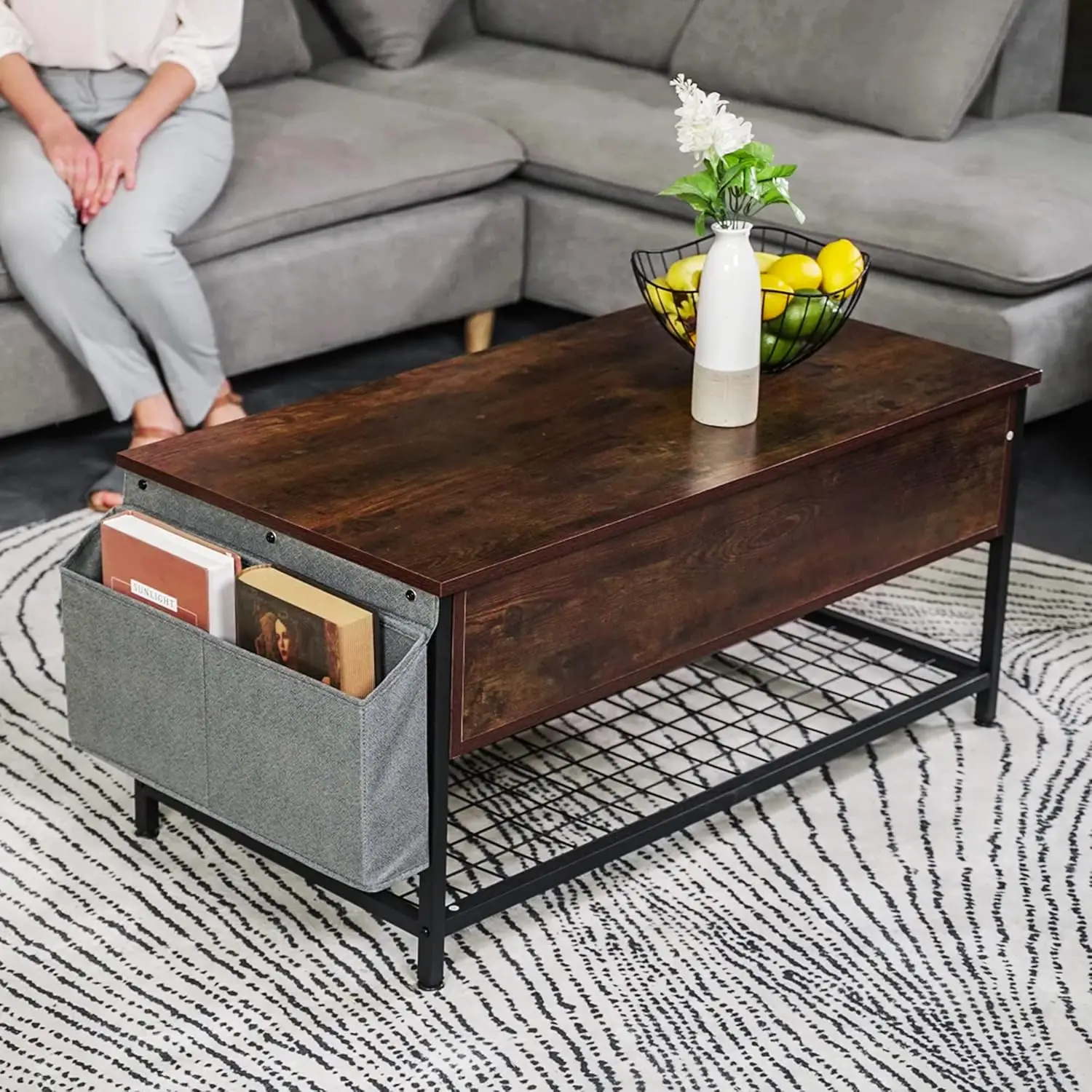 

Coffee Table, 39.5" L Coffee Table with Storage Bag, Rising Tabletop Table with Hidden Compartment for Living Room