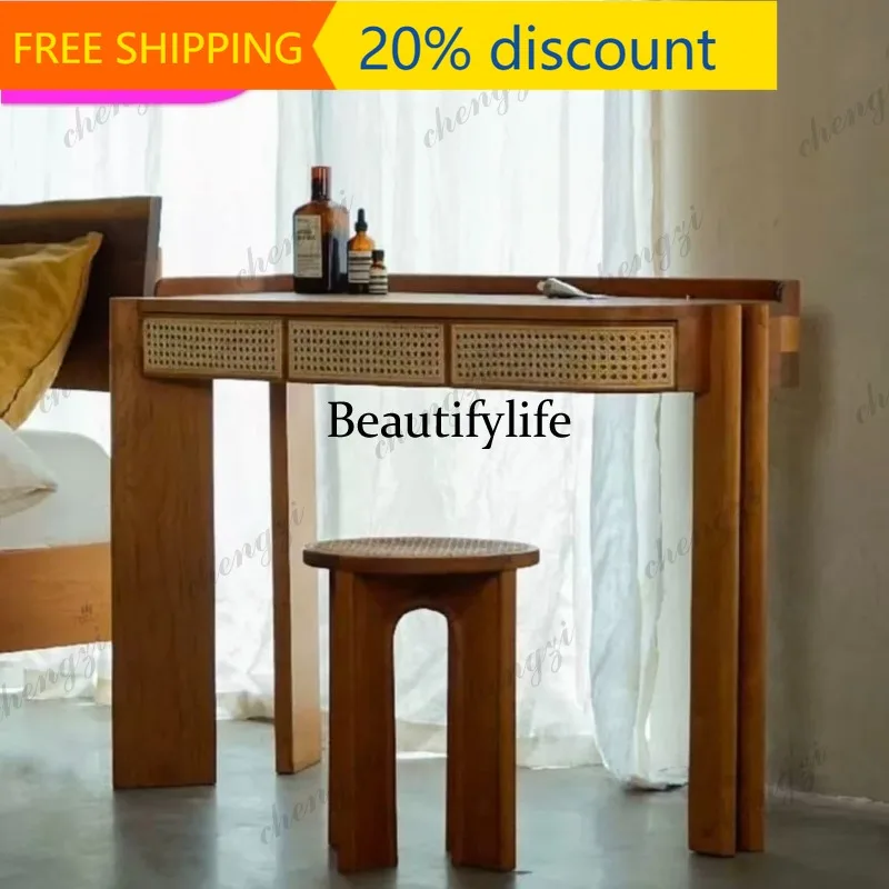 J132 Medieval solid wood rattan entrance table living room decorative cabinet designer modern entrance table