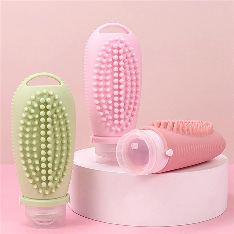 Silicone Travel Refillable Bottle With Facial Cleansing Brush Portable Shampoo Bottles Lotion Cosmetics Containers For Travel, E