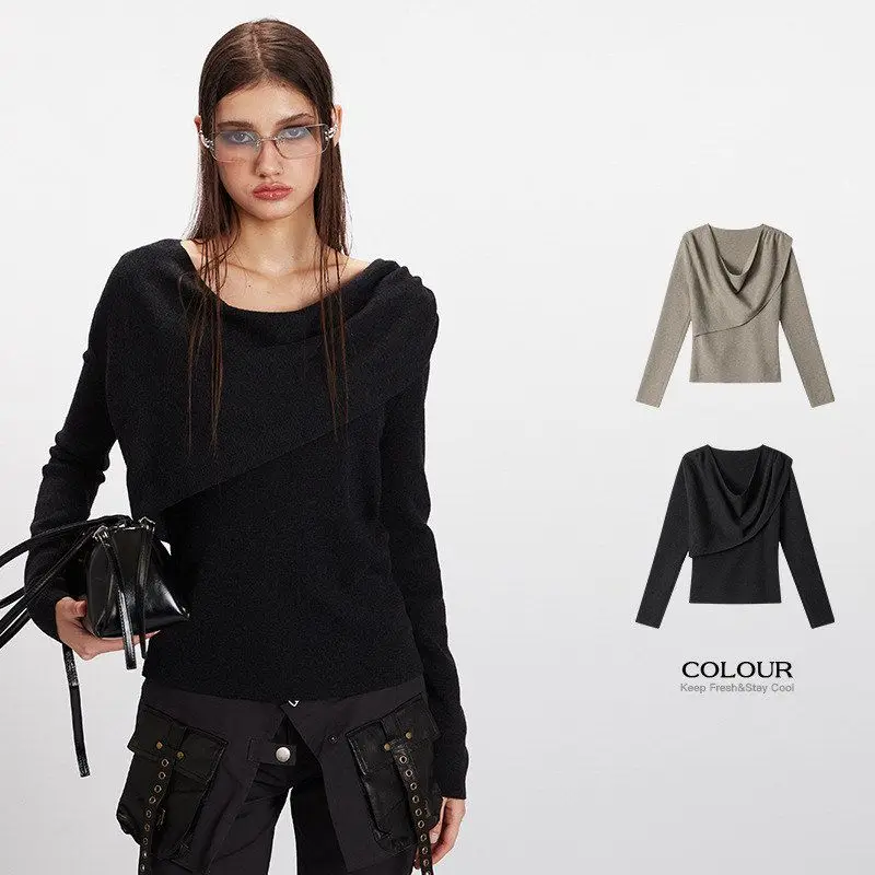 

HeyHenry American Sle Long Sve вязаный свитер женский облегающий базовый слой дизайн Sense Top Faion осень-зима