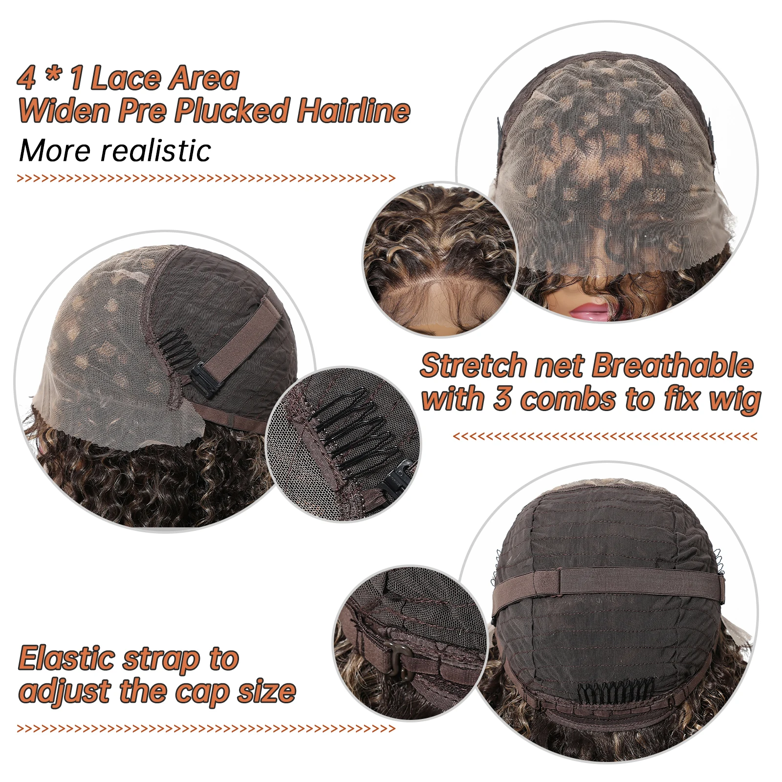 HAIRCUBE Brown with Blonde Highlights Curly Lace Front Wig 13x6 Deep Part Lace Cap Heat Resistant Fiber Wig Cosplay Daily Party