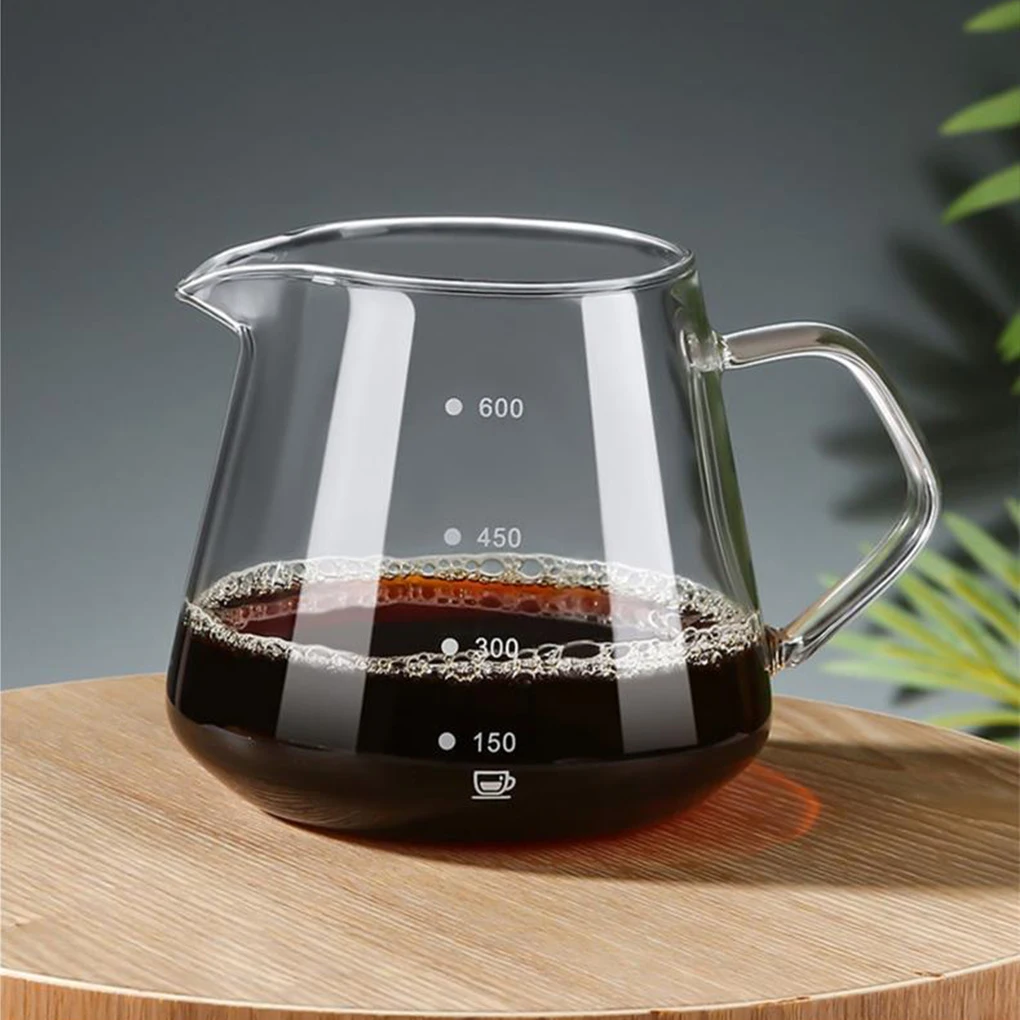 400/600ml Espresso Glass Carafe Coffee Pot Glass Pour Over Coffee Server with Dot Scale Heat Resistant Hand Made Drip Coffee Pot