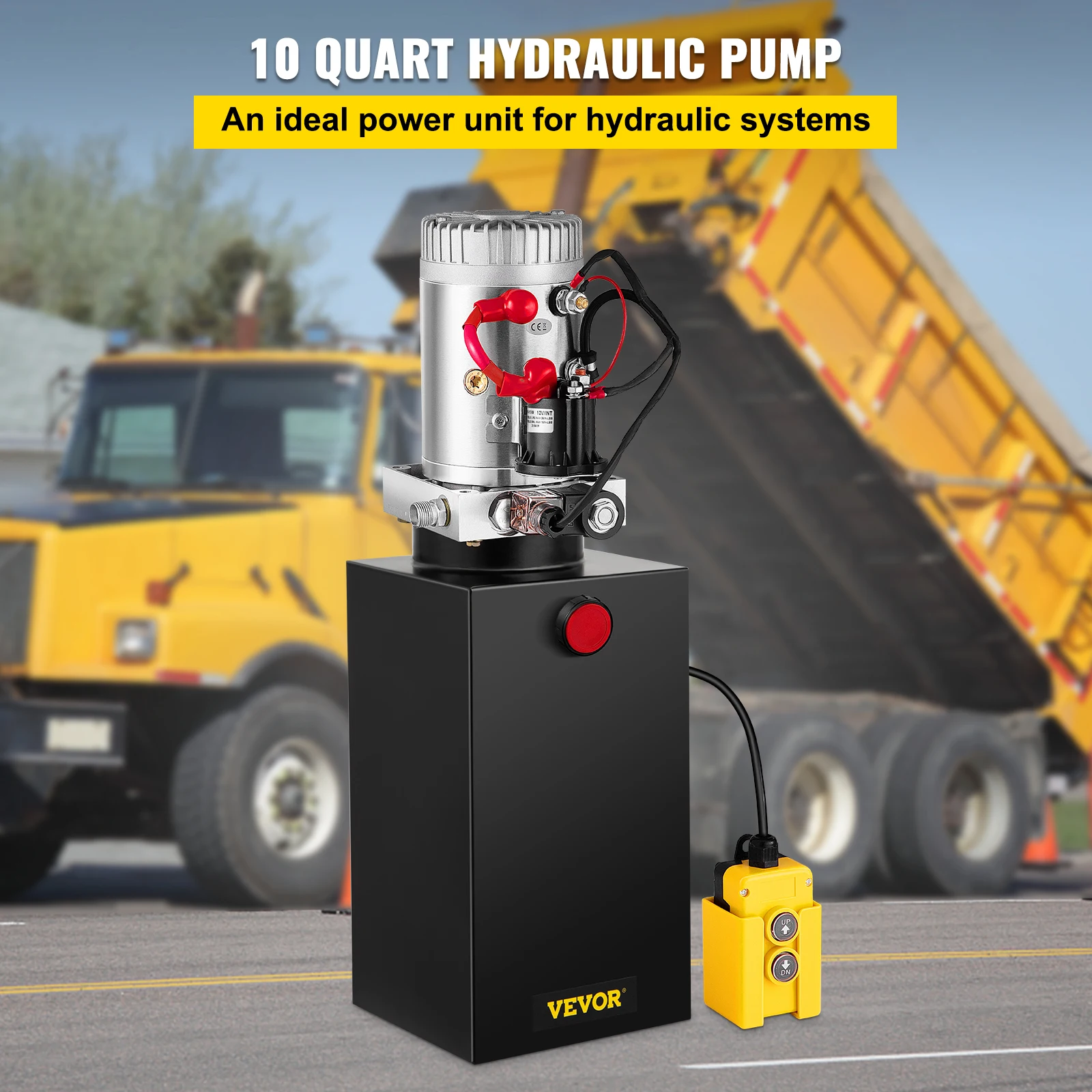 VEVOR Hydraulic Pump 10 Quart Hydraulic Power Unit Single Acting Dump Trailer Pump 2 GPM Flow Rate 3200PSI Max Relief Pressure