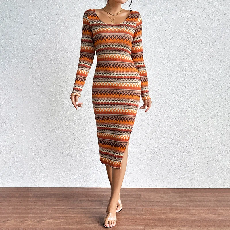 Autumn Winter Long Sleeve Sweater Maxi Dress Women 2024 Fashion Striped Slim Bodycon Long Party Dresses Elegant Vestidos