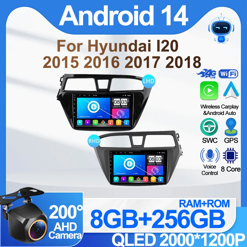 

Автомобильный Android для Hyundai I20 LHD 2015 2016 2017 2018, совместимый с европейской моделью, сенсорный экран, Carplay, GPS-навигация, без 2din DVD