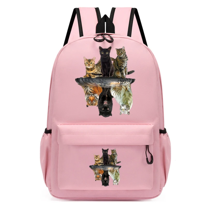 

Cat Tiger Print Backpack for School Teenagers Girls Travel Bag Canvas Backpack Student School Bag Cartoon Anime Backpack Bags