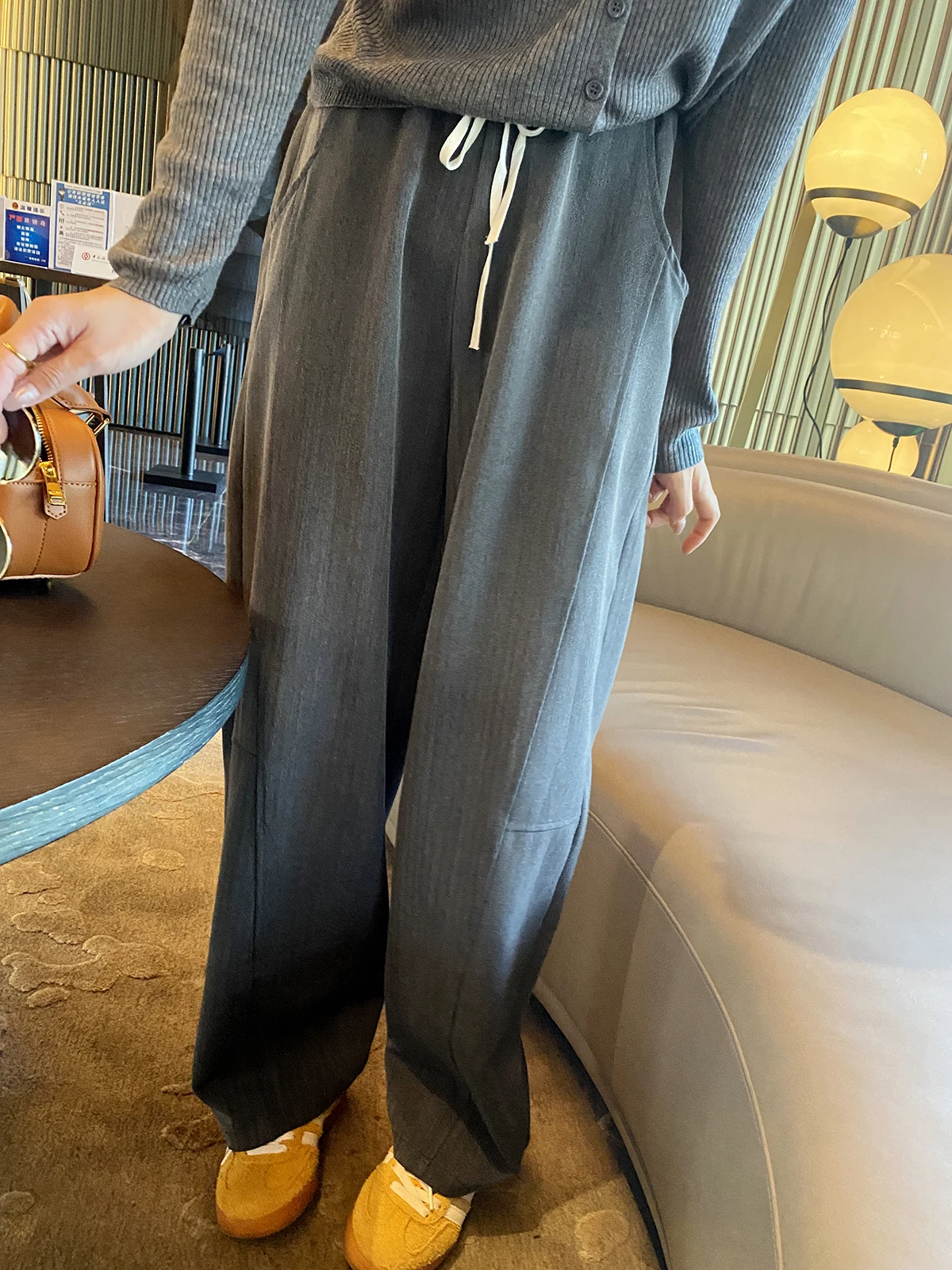 

High Waist Wide Leg Straight Leg Pants Color Blo Front Splicing Loose Casual Trousers for Women Autumn Season FEELROOM