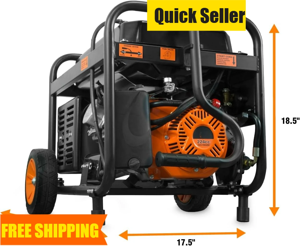 Generador Portátil de Combustible Dual de 4,750 Vatios y 120V/240V con Kit de Ruedas y Arranque Eléctrico (DF475T) con Gran Descuento
