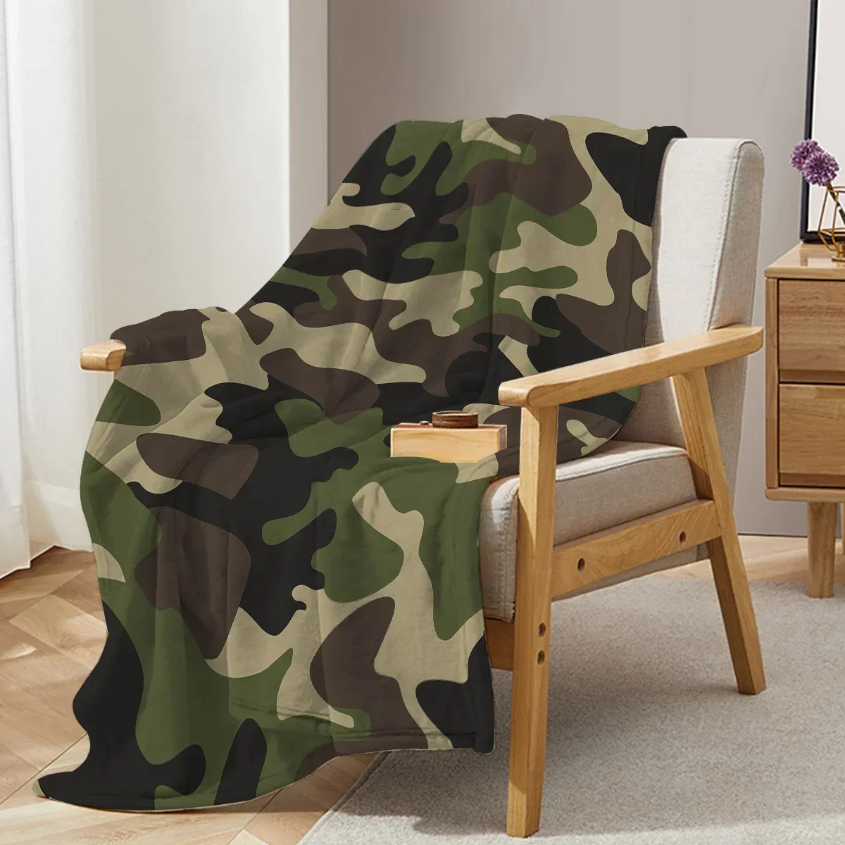 Green and Black Pattern Blanket Camouflage Design Blanket Soft Fuzzy Microfiber Plush Fleece Throw Blanket for Bed Couch