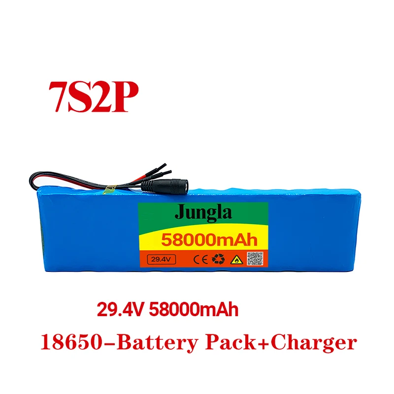 Batterie lithium-ion 7S2P 29.4V 58000mAh avec BMS 20a équilibré pour vélo et scooter électrique  chargeur nouveau