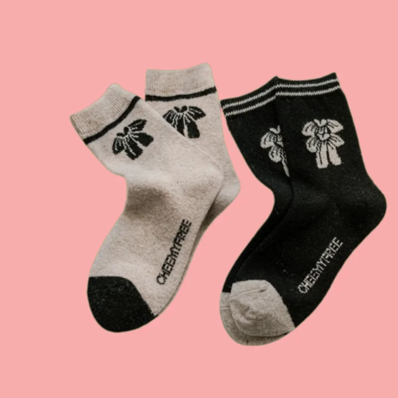 5/10 Pairs Autumn And Winter Mid-tube Thick Warm Wool Socks Japanese Cute Ins Trendy All-match Pile Socks Retro Socks