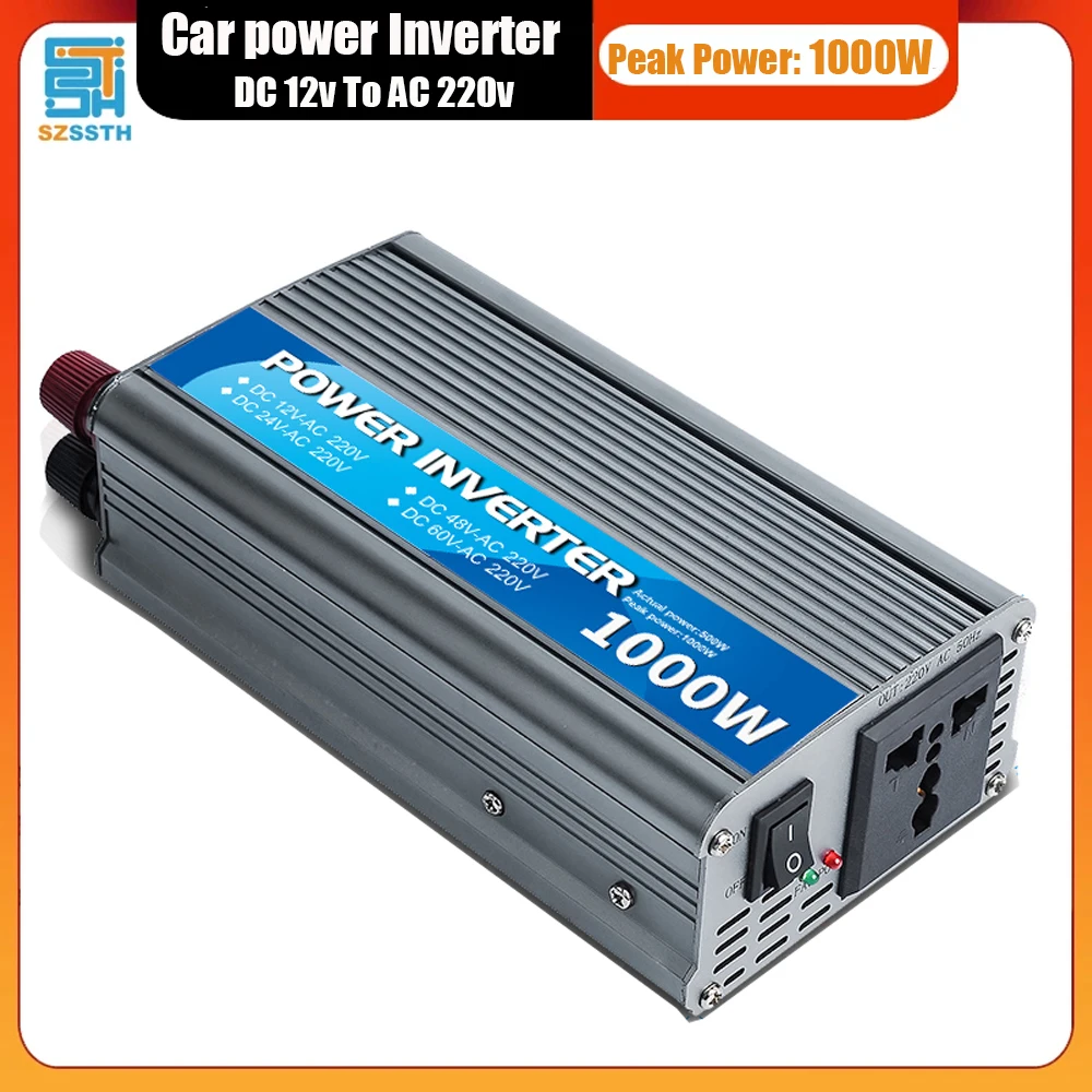 تيار مستمر 12 فولت إلى التيار المتناوب 220 فولت 1000 واط الذروة قوة سيارة عاكس الطاقة شاحن محول محول العالمي المقبس الأجهزة التبديل 500 واط Reated