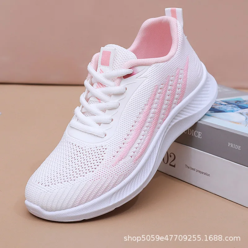 Sepatu Lari Ringan Wanita Musim Panas Bersirkulasi Bertali Latihan Jalan Kaki Gym Sol Empuk Anti Selip Kasual Penghilang Kelelahan