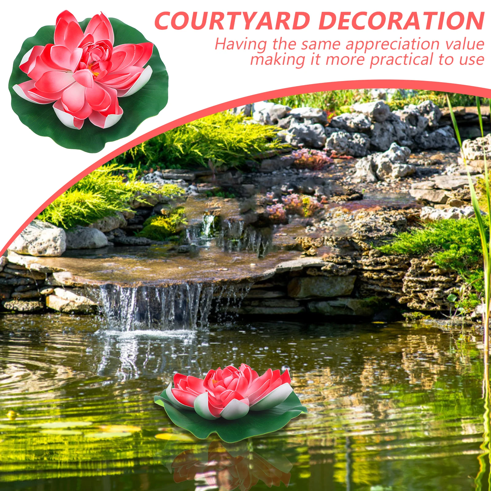 1 Stücke 28 cm Künstliche Lotusblume Simulation Teich Dekor Rot Eva Material Keine Bewässerung Erforderlich Hausgarten Terrasse