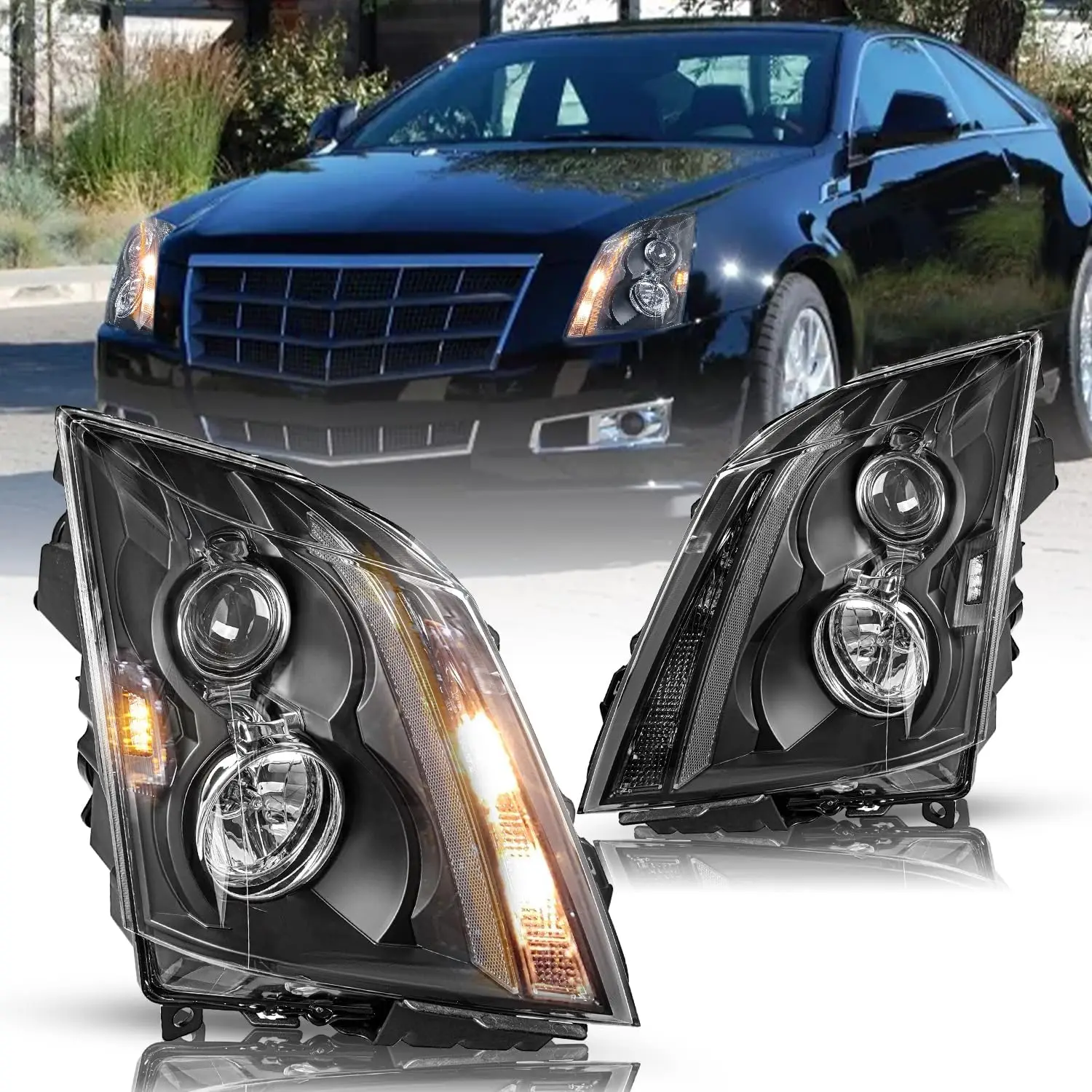 

Замена фары проектора в сборе для Cadillac CTS 2008-2014 гг., 2-дверный купе, седан, вагон, черный, со стороны водителя и пассажира Sig
