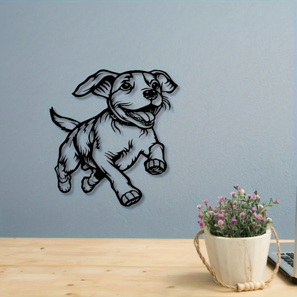 1 قطعة آرت ديكو تشغيل الكلب جدار الفن المعدني، النحت الحديث الإبداعي، ديكور شرفة الفناء الداخلي والخارجي، ديكور المنزل الفريد #4