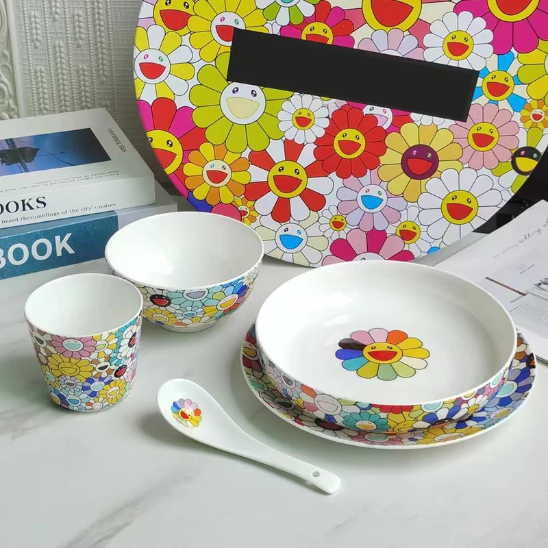 Smile Flower Ceramic Bowl Plate, Mug with Handle, Cute Funny Element, Famous Cartoon Decoration Present Available, Multi Sizes