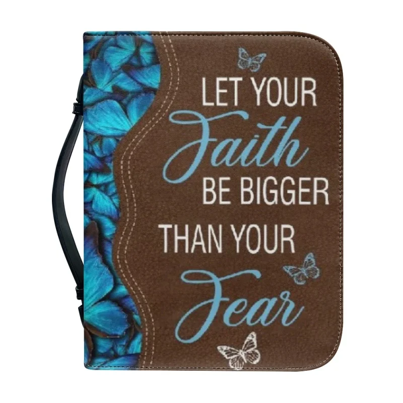 Funda de cuero personalizada para mujer, caja de libro de almacenamiento, deja que tu fe sea más grande que tu miedo, regalos para Pastor, Biblia