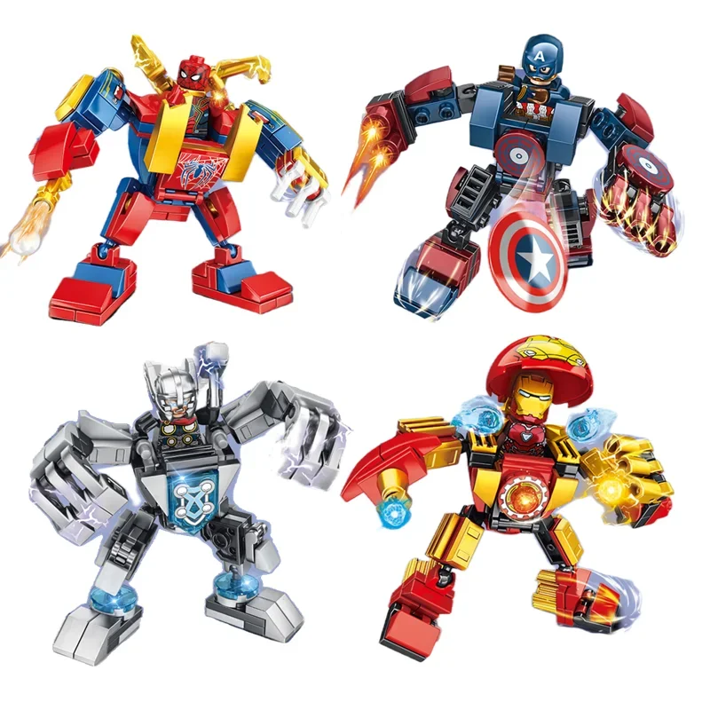 Transformation Robot Disney Building Blocks Mini Model Figures Spiderman Iron Man Venom Captain Hawk Deadpool Technic Gifts Toys