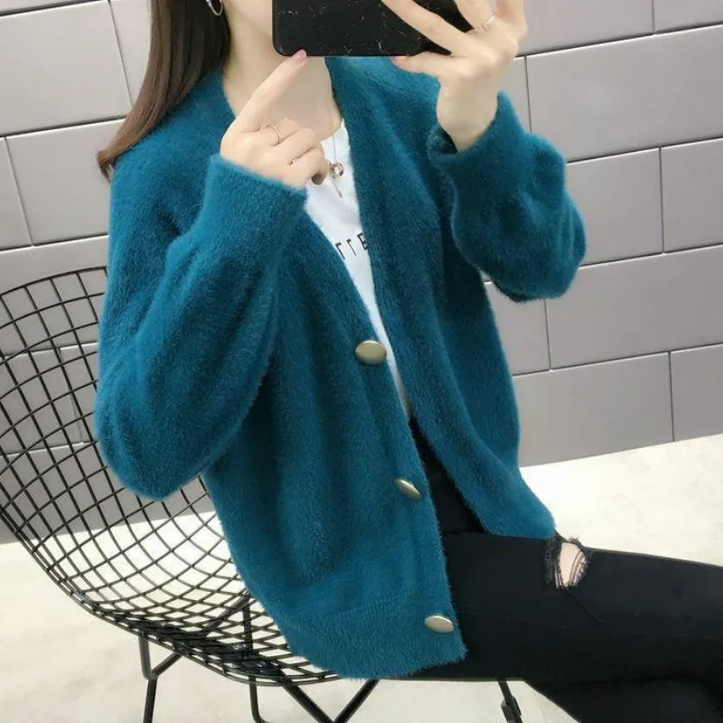 Sweaters Women Loose Comfortable Simple Warm All-match Elegant Knitted Wear Cardigan Long Sleeve Autumn V-Neck Ulzzang New Chic