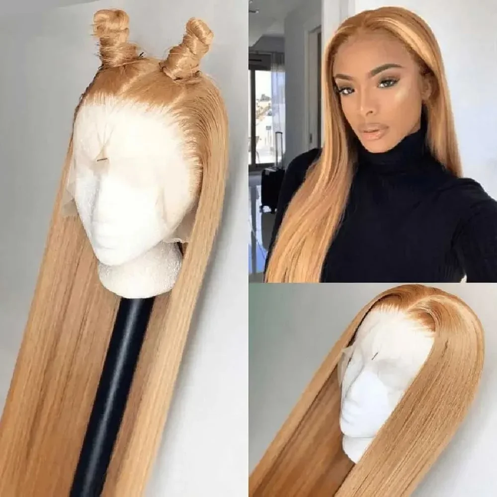 Swupod 200 Density Full 13x4 Transparent HD Lace Front Wig for Women Straight Remy Human Hair 27# 30# Light Brown Color Glueless