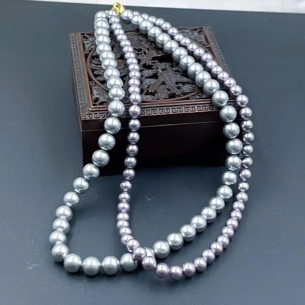 

6 мм 8 мм 2 нити новый стиль свадебные украшения подарок фиолетовый серый круглый натуральный жемчуг ракушки женские колье-чокеры 17-20 дюймов