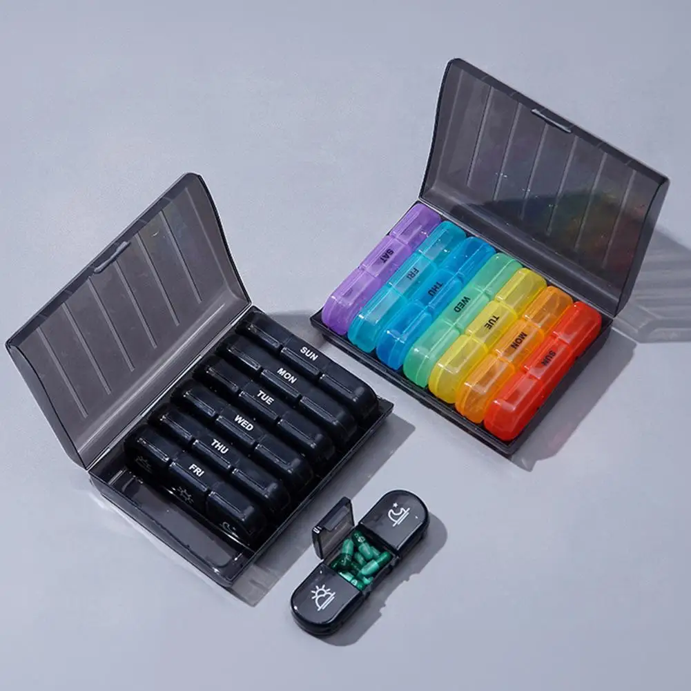Weekly Pill Box Weekly Pill Organizer with 21 Compartments Leak-proof Travel Pill Box Easy-open Cover Double for Supplements