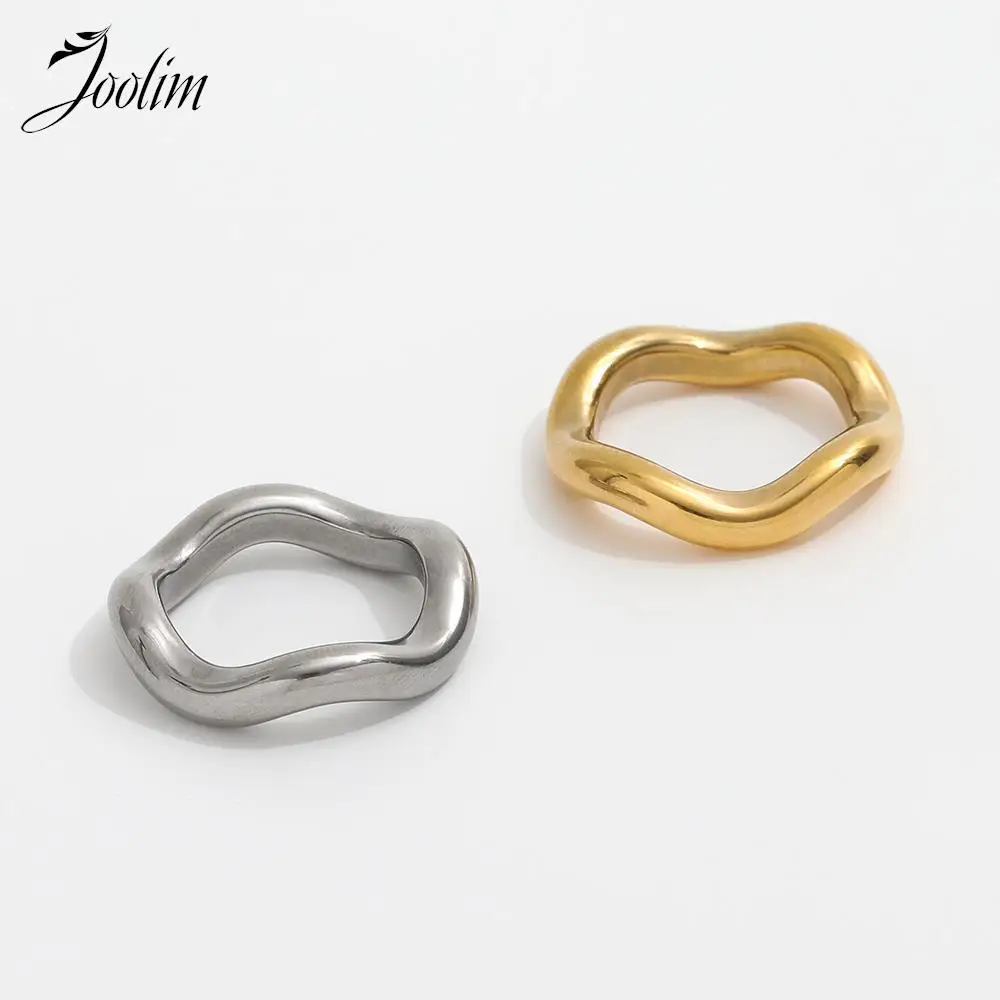 Joolim Jewelry High End PVD Wholesale No Fade Permanent Minimalist Versatile Thick Waved Stainless Steel Finger Ring for Women