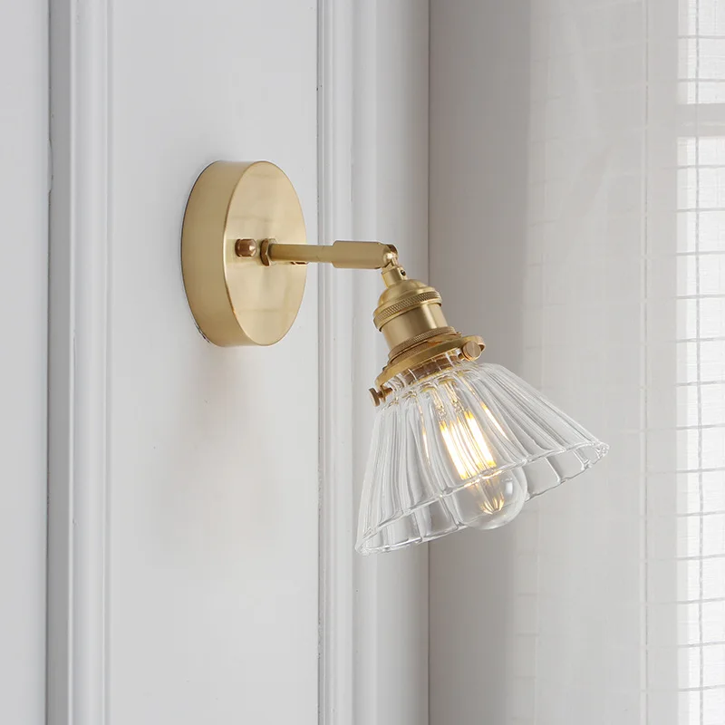 Nordic Minimalist Wall Lamp Retro Brass Wall Light Bedroom Bedside Corridor Lighting Bracket Light Hotel Study Indoor LED Lamps