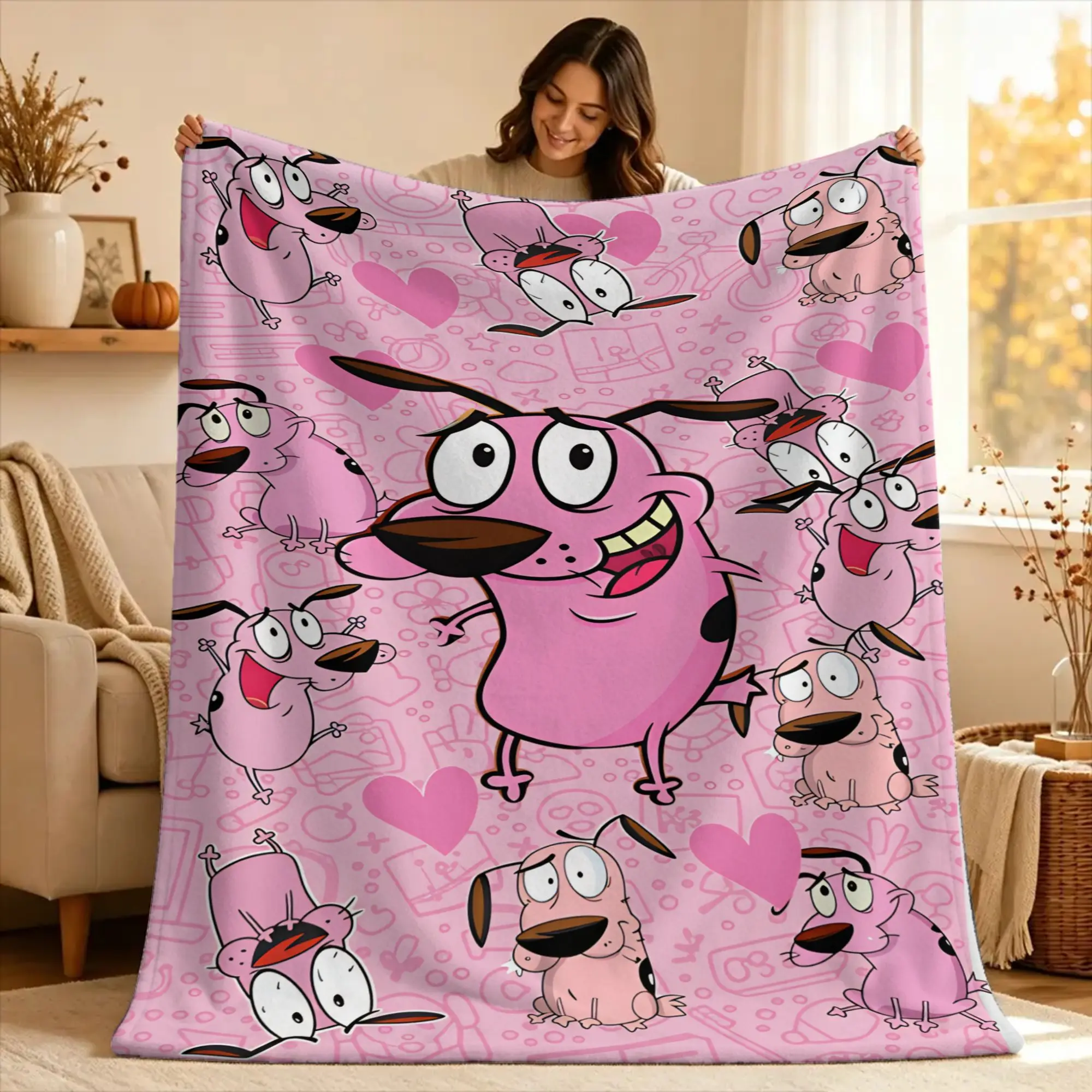 Couraged Cowardlys Dogs Blanket Quality Warm Soft  Bedding Throws Winter Decorative Outdoor Novelty Bedspread