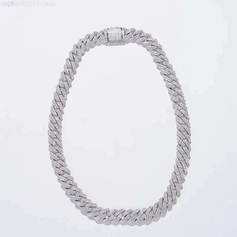 

Hip Pop Fashion Moissanite Necklace 925 Sliver--white Gold Cuban Chain