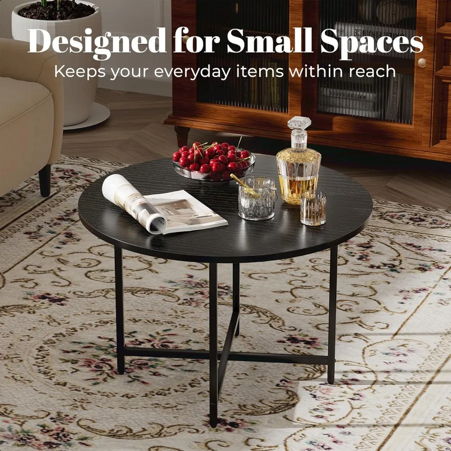 طاولة قهوة مستديرة، طاولات قهوة صغيرة لغرفة المعيشة، طاولة قهوة خشبية مع إطار معدني، طاولة أرضية للجلوس على F