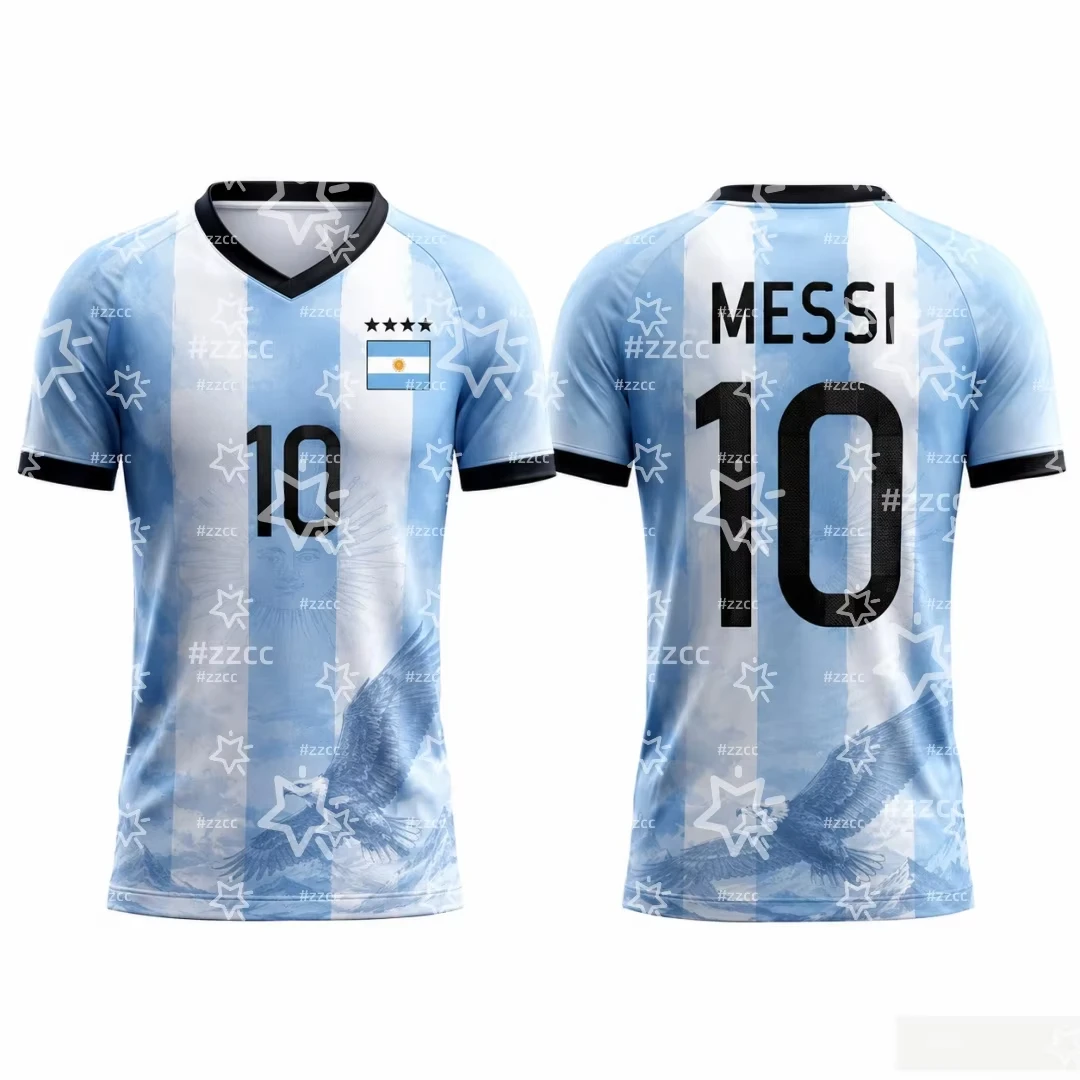 Messi No.10 Argentina Soccer Jersey Quick Dry Breathable Football Shirt Unisex Adult Kids Fan Sports Men's T-Shirt Clothing