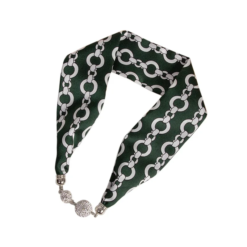 Bufanda de seda con botón magnético para mujer, collar perezoso multifuncional, bufanda de cadena de seda de simulación, cinta pequeña de pelo