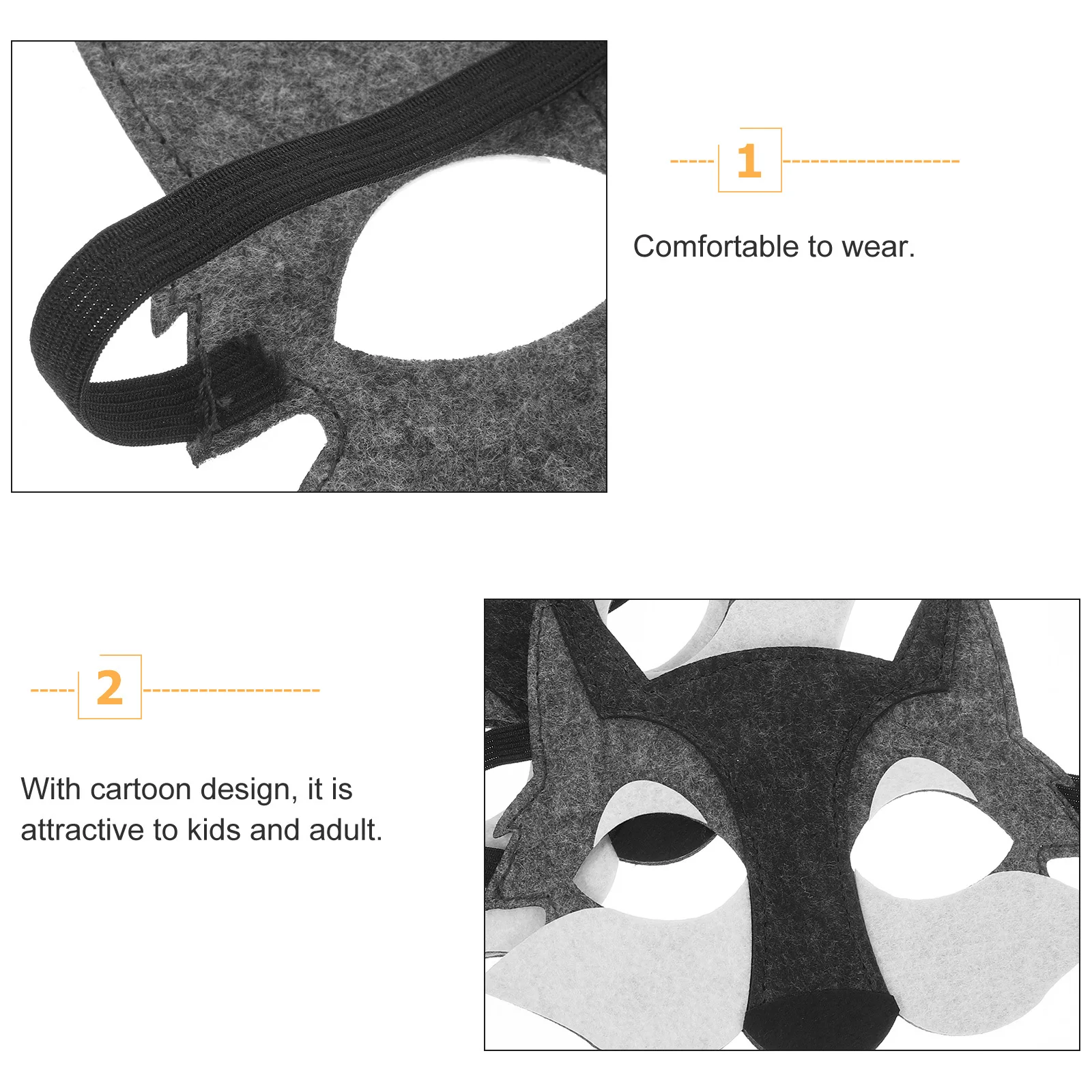 

3Pcs Wolf Mask Kids Felt Durable Cartoon Animal Mask Cosplay Party Dance Birthday Fun Supplies Unique Design Cosplay Supply