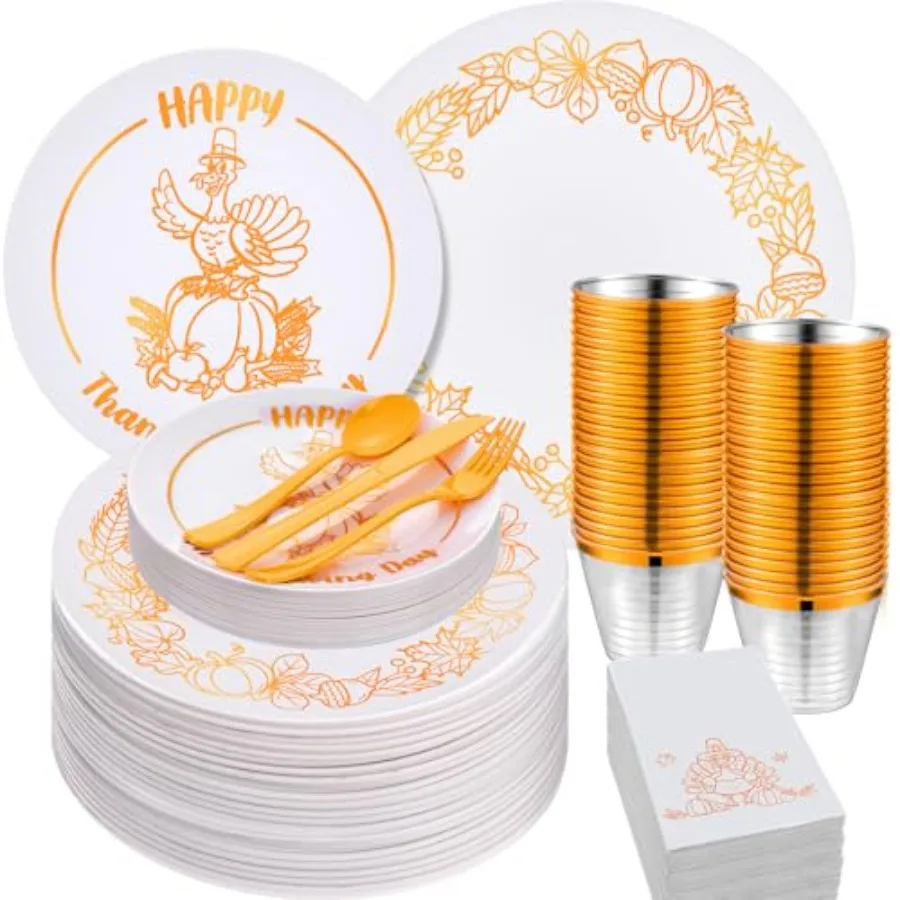 

280 шт. Набор пластиковой посуды на День Благодарения, наборы тарелок на День Благодарения, в комплект входят обеденные тарелки, десертные тарелки, чашки, осенний бумажный сон