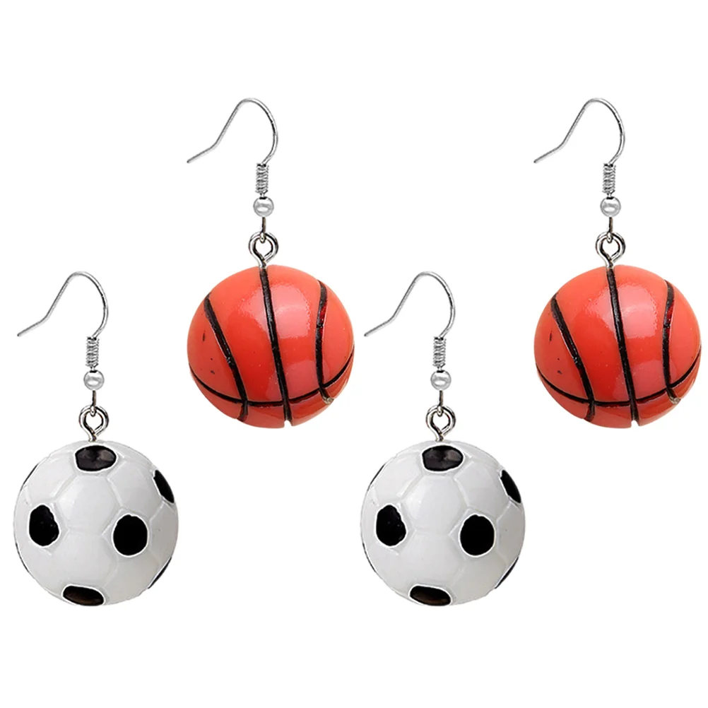 2 Pairs Sports Style Mini Simulated Resin Football Basketball Earrings Sports-themed Trendy Lovely Charm Pendant