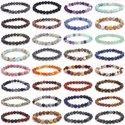 Natural Round Stones Loose Beads Bracelet For Women Men Healing Crystal Quartz Amethyst Agates Elastic Bangle Wholesale 19CM