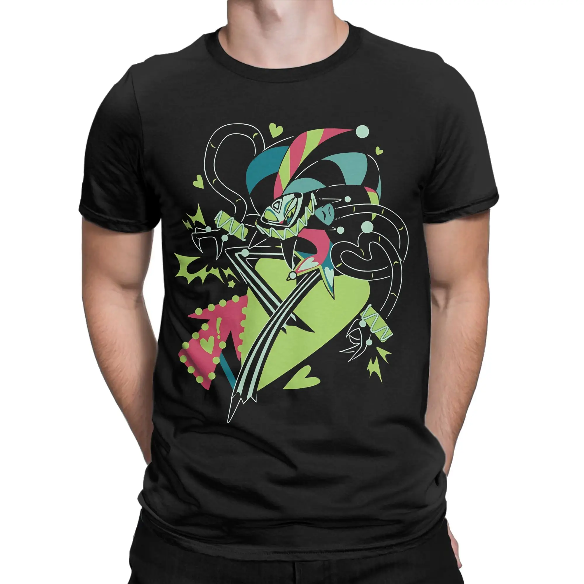 Fizz Fizzarolli Hazbining Anime T-Shirt Men  Vintage Cotton Tee Shirt Round Collar Short Sleeve T Shirts Printing Tops