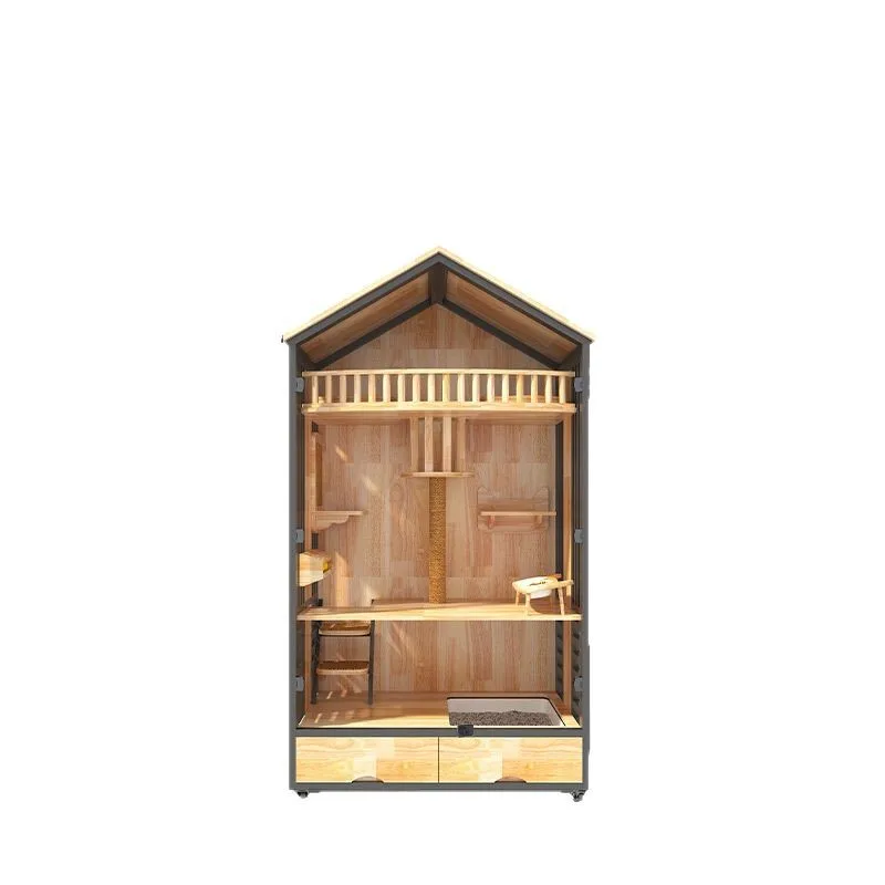 Solid wood cat villa home indoor panoramic glass cat nest cage large free space integrated room house