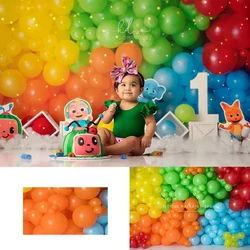 Primary Balloon Wall Backdrops Kids Baby Birthday Cake Smash Photocall Decors Colorful Balloons Backgrounds