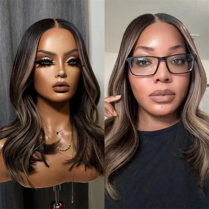 

Парик с предварительно проработанной линией роста волос 13x4, омбре, темно-коричневый с блондом, синтетический, с HD-кружевной передней частью, для белых и чернокожих женщин, без клея, короткий волнистый боб