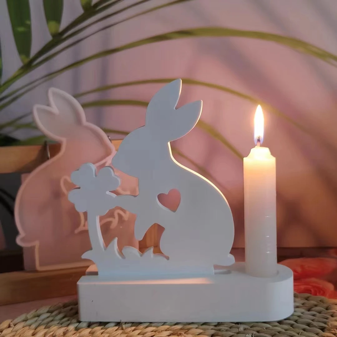 Easter Love Rabbit Candle Holder Silicone Mold DIY Cement Gypsum Clay Pouring Ornaments Resin Mold Home Holiday Decoration