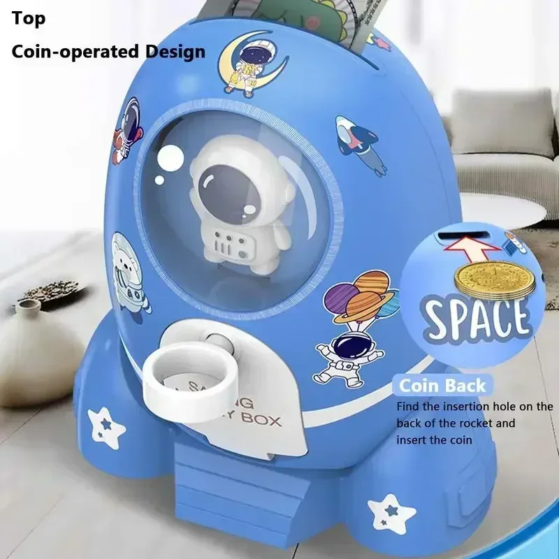 Astronaut Rocket Coin Storage Box Space Theme Desktop Ornament Key Lock Structure Coin Bill Holder Indoor Daily Saving Decor Use