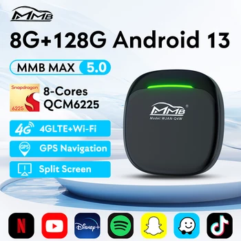 2024 MMB Max 5.0 AI 박스, 안드로이드 13, QCM6225, 8 코어, 안드로이드 자동 무선 카플레이 어댑터, 분할 화면 GPS, 8 + 128G, 유튜브, 넷플릭스