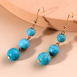 Aihua Bohemia Natural Turquoise Stone Earrings for Women Lady Vintage Gold Color Stone Beads Earrings Dangle Jewelry Accessories