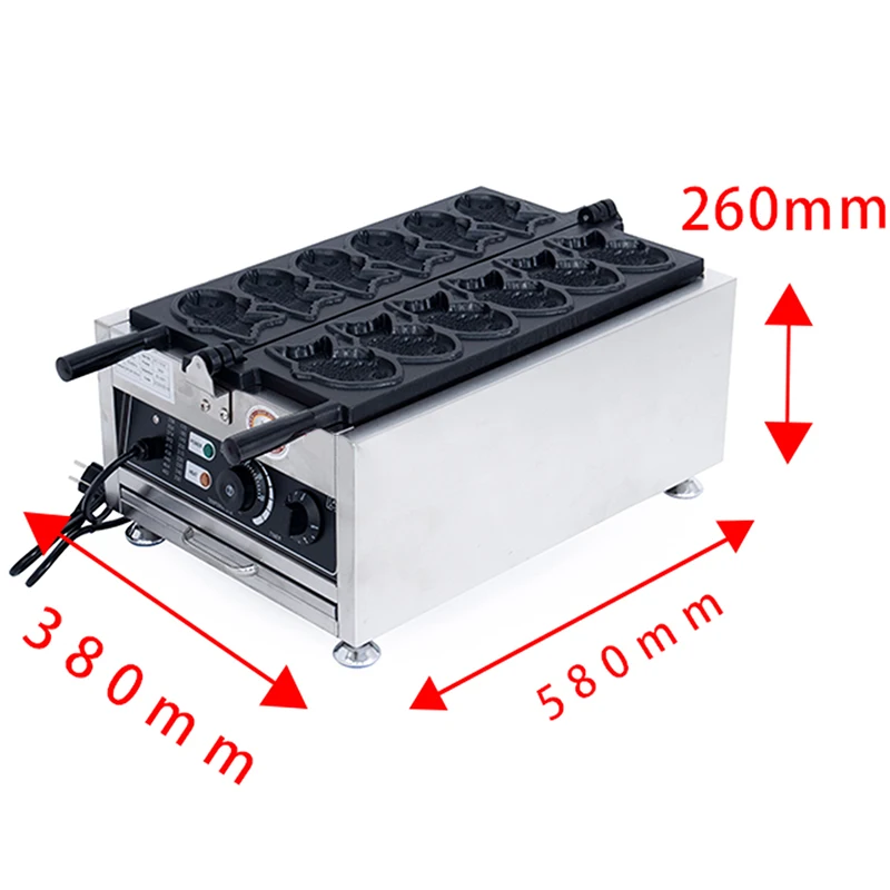 Commercial Japanese Taiyaki Waffle Maker, Nonstick Fish Type Waffle Machine, /Stainless Steel Baker w/Non-Stick Teflon Coating